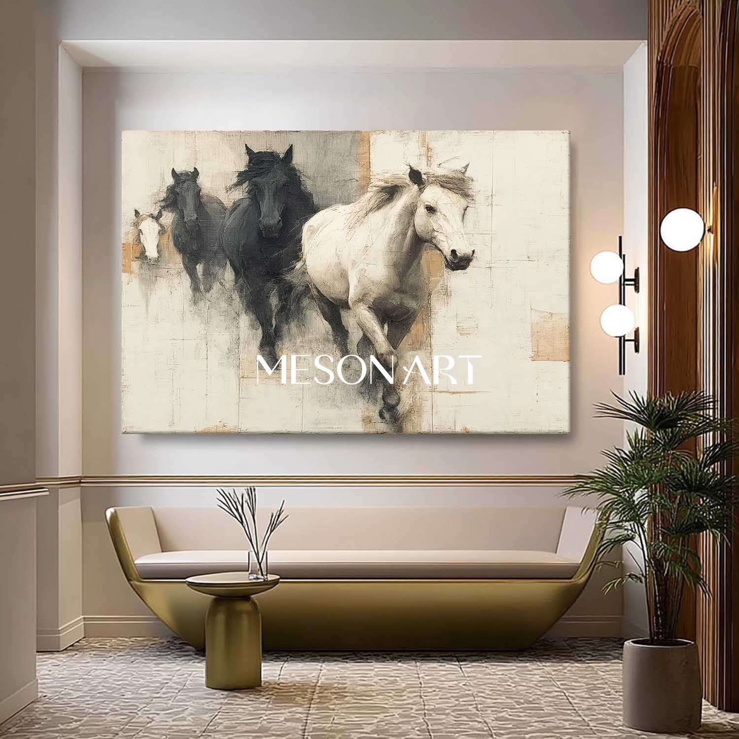 Large Beige And Black Horse Painting For Sale Beige And Black Canvas Wall Art Decoration