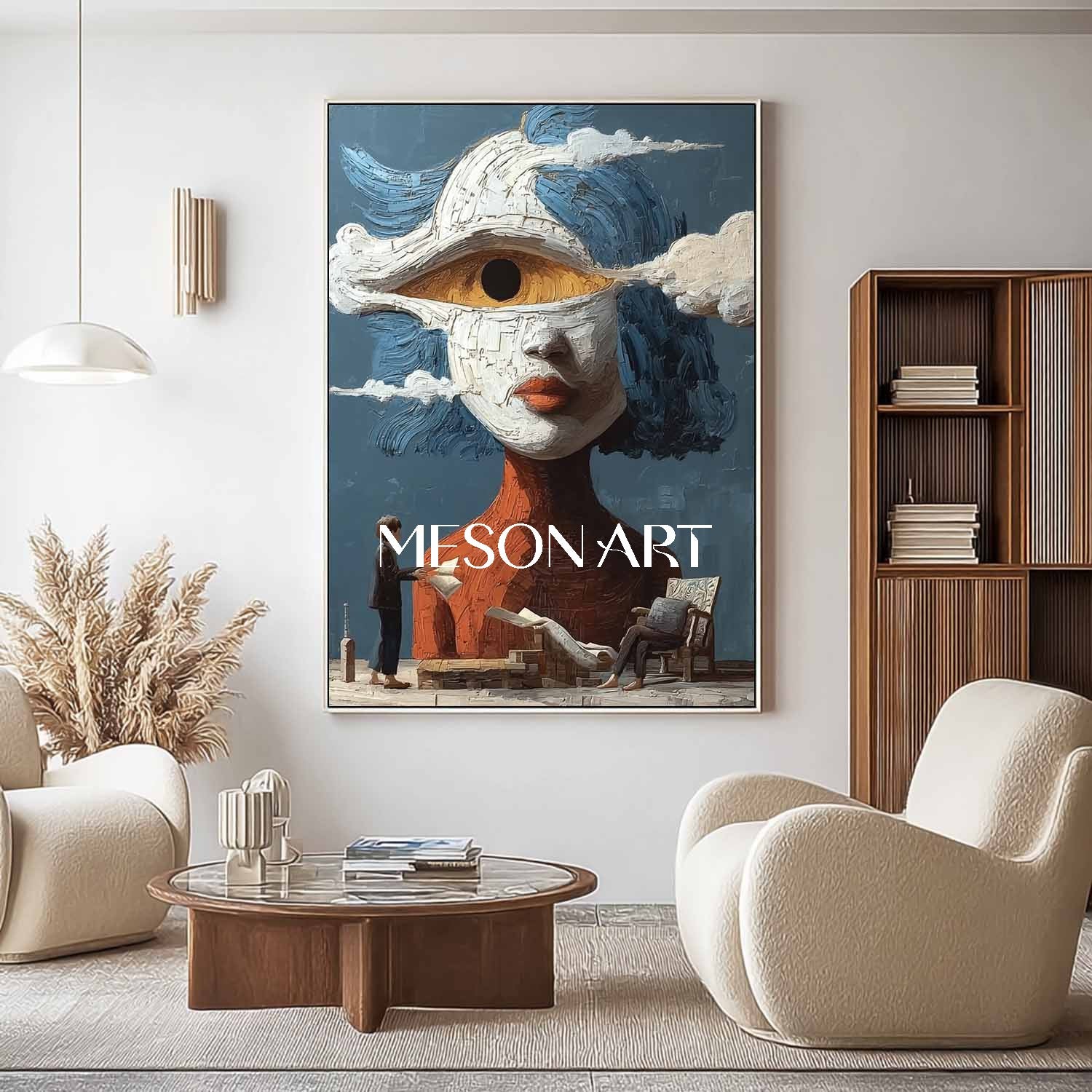 Fantasy Face in the Clouds – Conceptual Surrealist Painting with Blue Backdrop