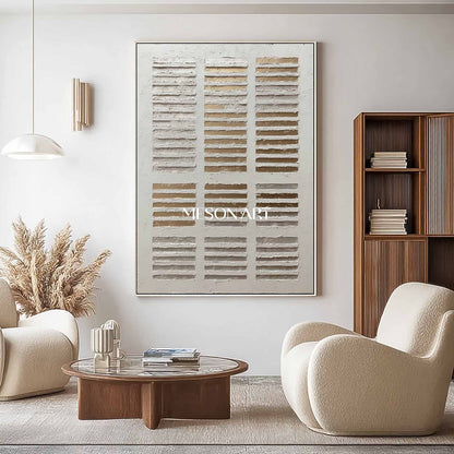 Interior design wall decor ideas Gold and white abstract texture canvas art for sale Wabi-sabi art