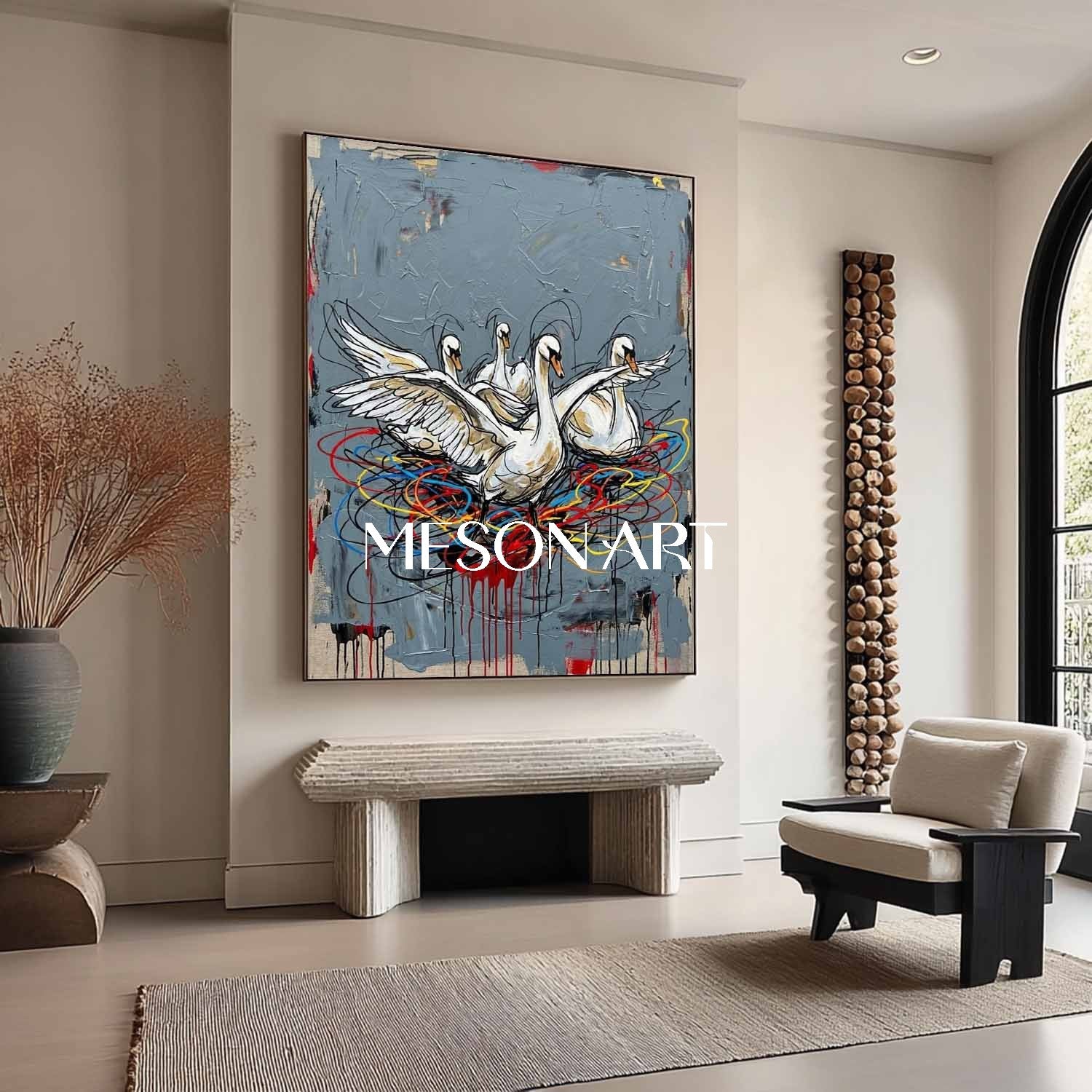Luxury Textured Swan Painting For Bedroom Modern Grey Wall Decor Gift, Housewarming Gift Artwork, Minimalist Style Decor Accent, Artistic Home Furnishing, Unique Gallery Wall Piece
