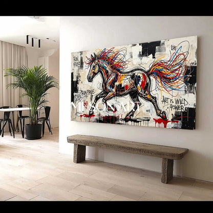 MesonArt Graffiti Horse Painting Wild Power Pop Art Canvas Wall Decor