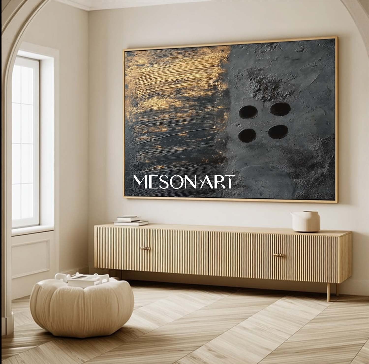 Black Wabi-Sabi Textured Painting MInimalist Abstract Wall Art Hallway