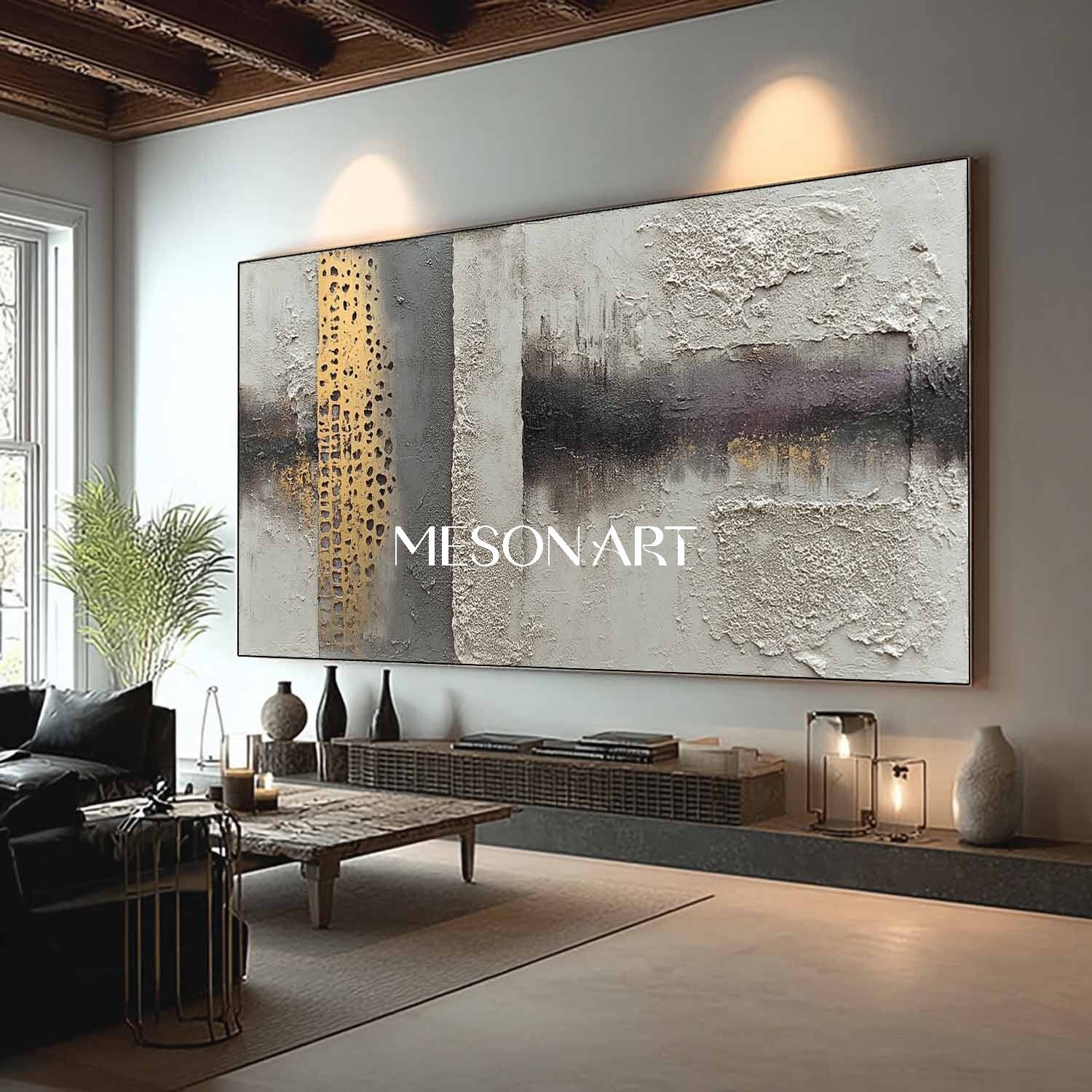 Luxury Gold Textured Wabi-Sabi Industrial Abstract Canvas Wall Art