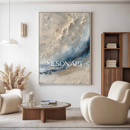 Bathroom Wall Decor Ideas Beige and Blue 3D Texture Painting Beige Abstract Canvas Wall Art