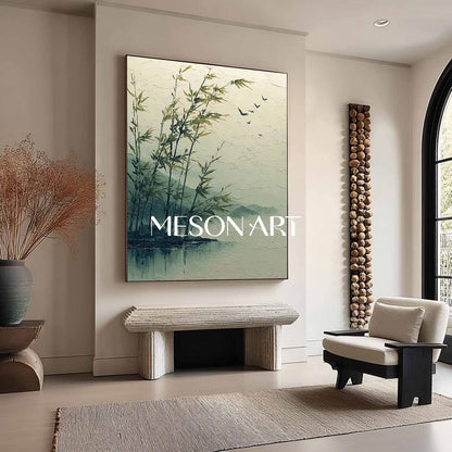 Wabi-Sabi Bamboo Scene on Canvas for Meditation Space | Mesonart Tranquility Series