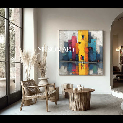 Colorful city texture paintings for sale Urban abstract canvas wall art decoration