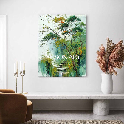 Impressionist Nature Wall Art – Textured Green Landscape Canvas