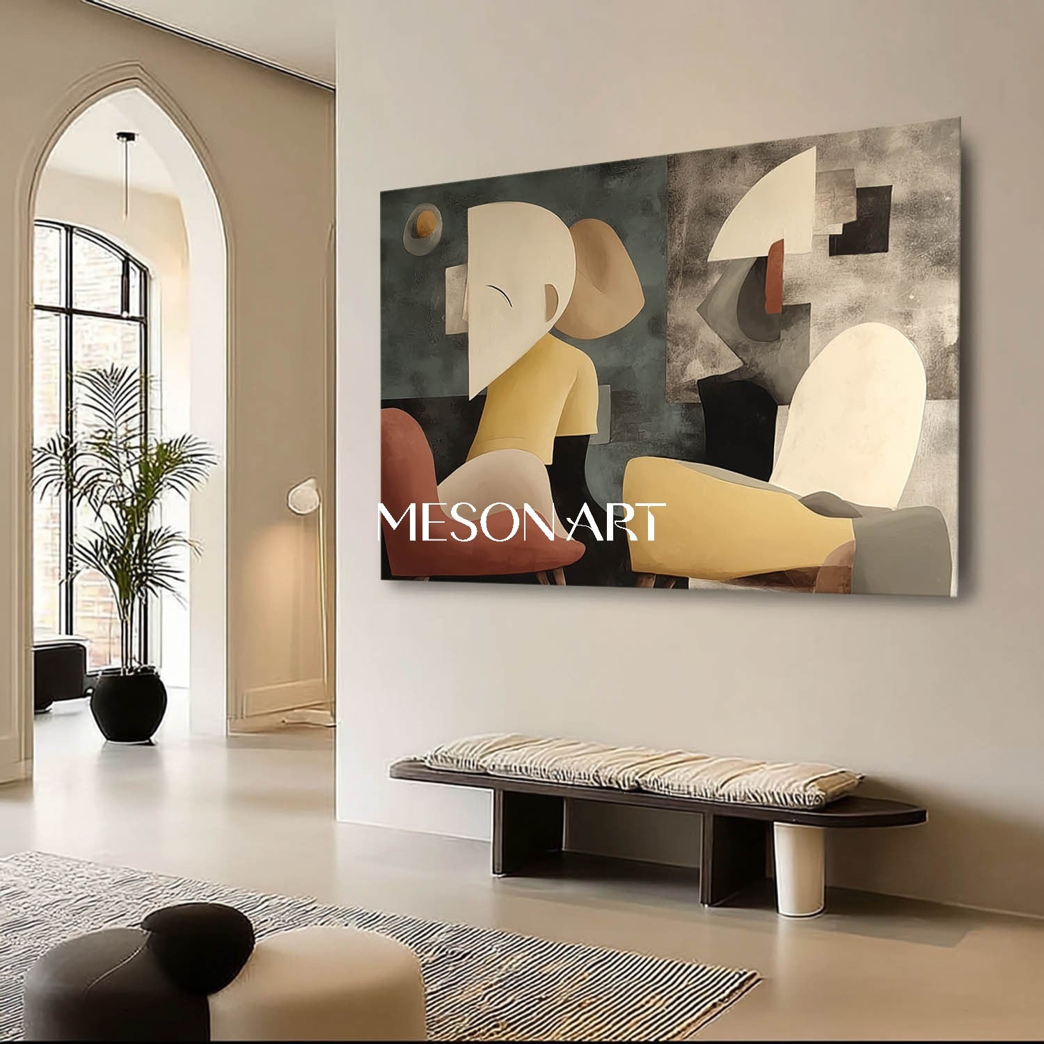 Large Original Abstract Figurative Painting Cubist Style Wall Decor