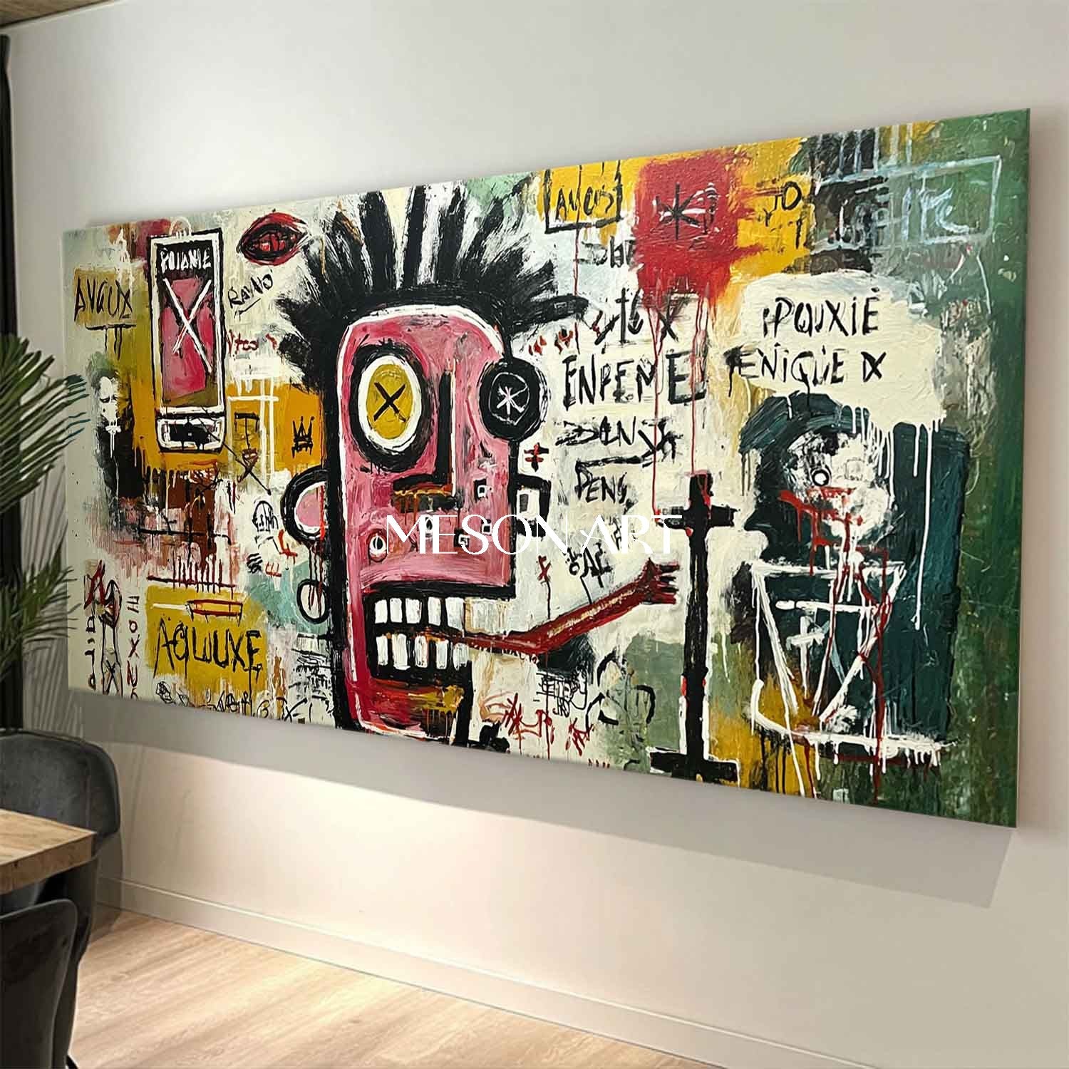 Basquiat Style Abstract Painting 抽象画 Basquiat Style Abstract Graffiti Hand Painted Canvas Urban Wall