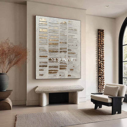 Gold And White Abstract Texture Painting Wabi-Sabi Wall Art Decor Gold And White Minimalist Art