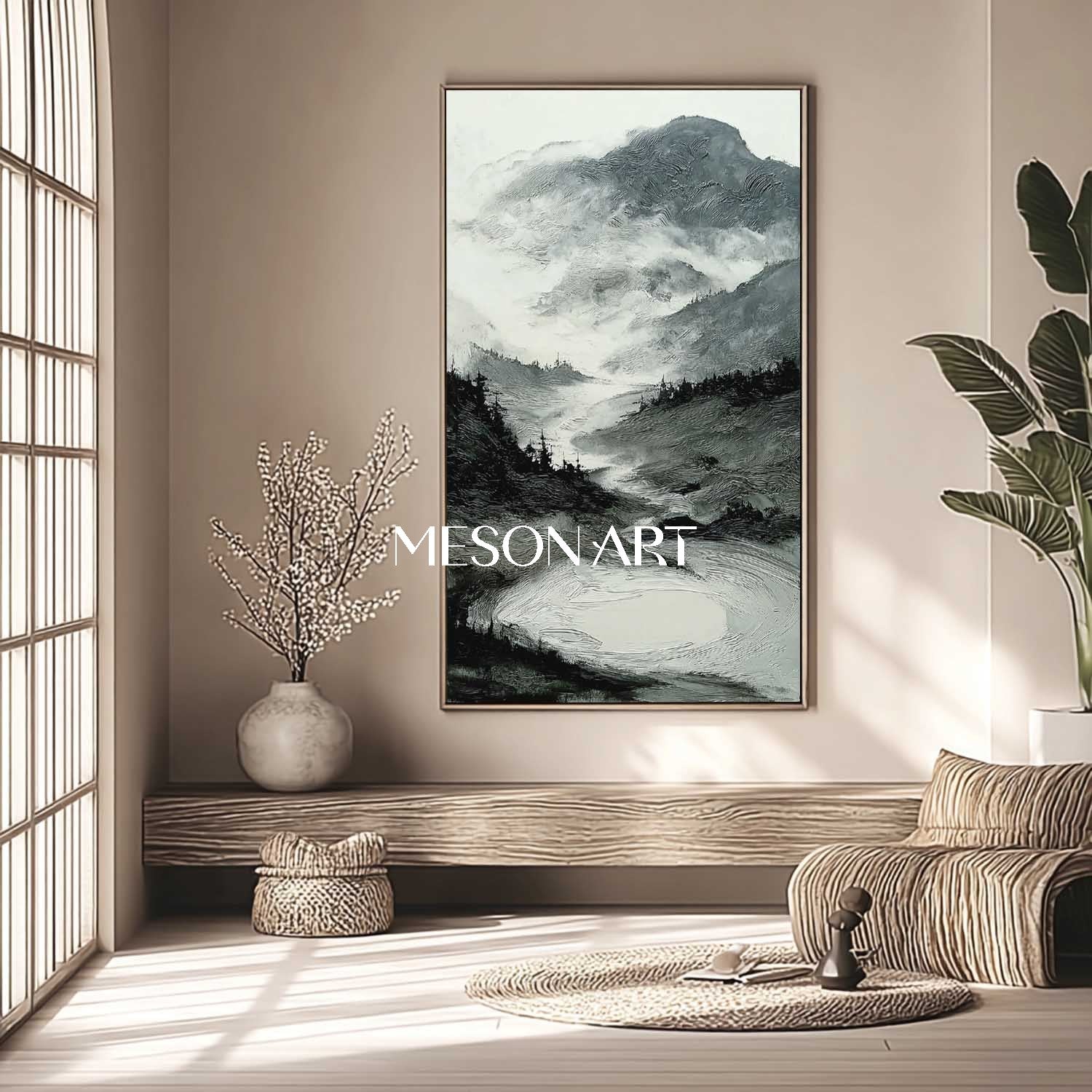 Large Vertical Landscape Painting Abstract Minimalist Mountain Canvas