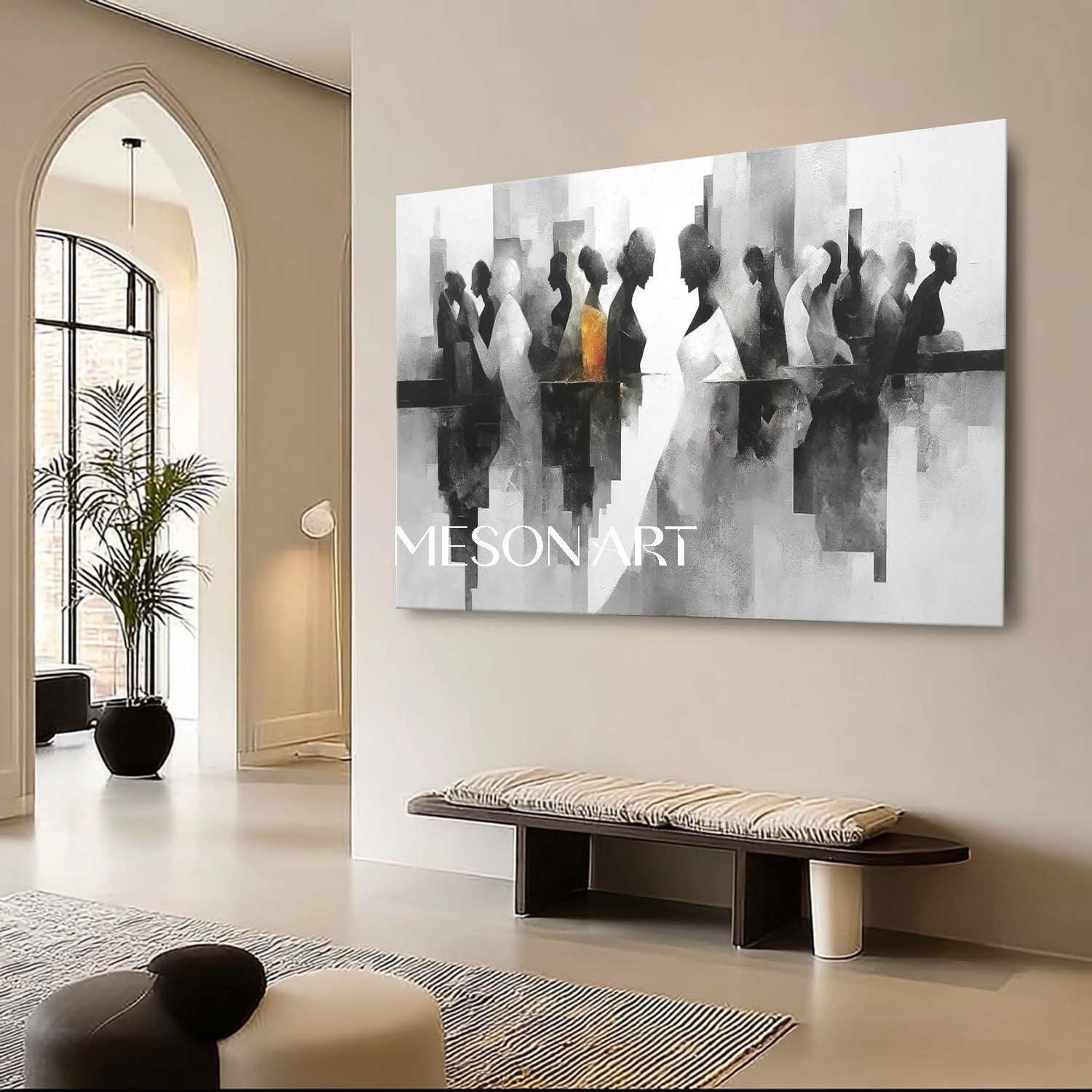 Modern Large Abstract Geometric Oil Canvas Hand-Painted Wall Art Decor