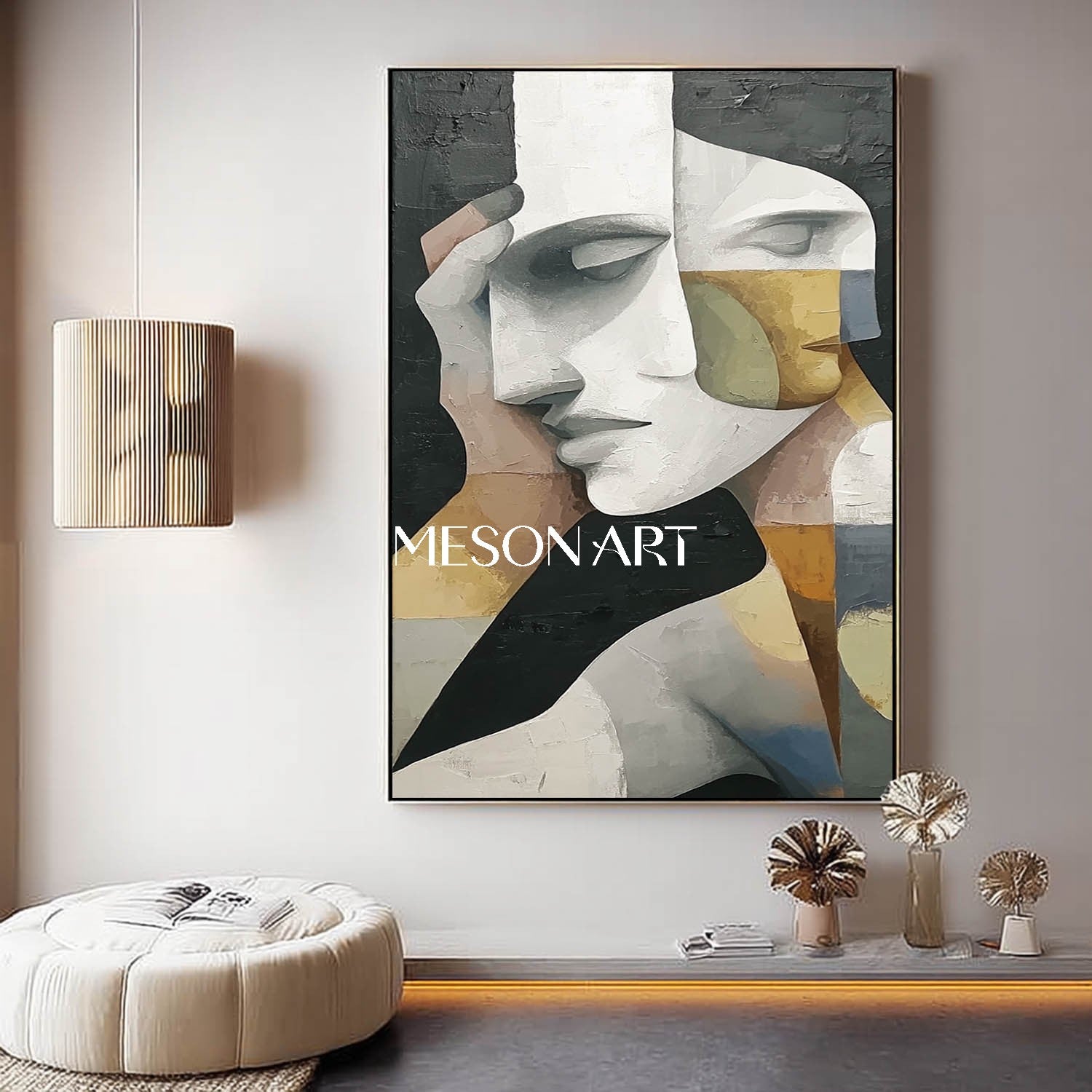 Shop Original Vertical Picasso Portrait Black Gold Abstract Cubism Art