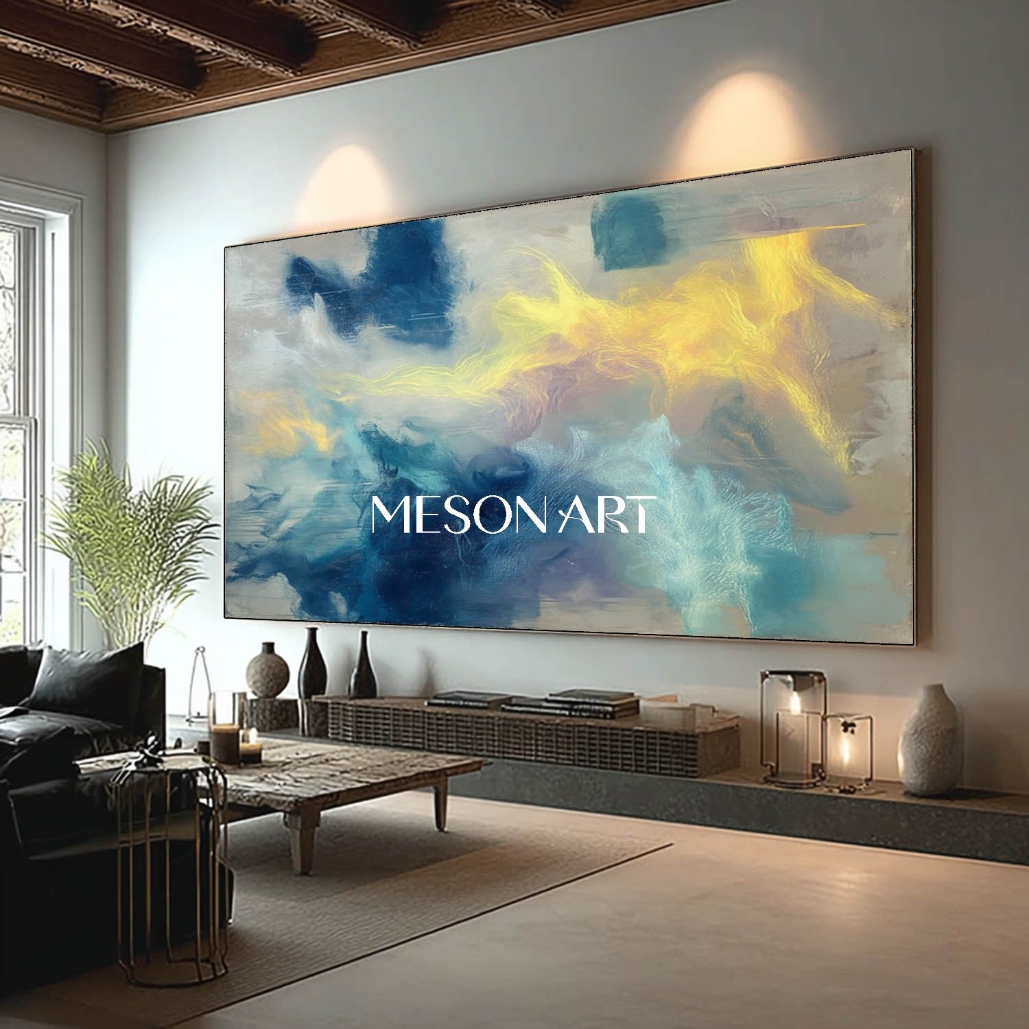 Oversized Blue Handmade Painting Textured Wall Art Hotel Lobby On Sale