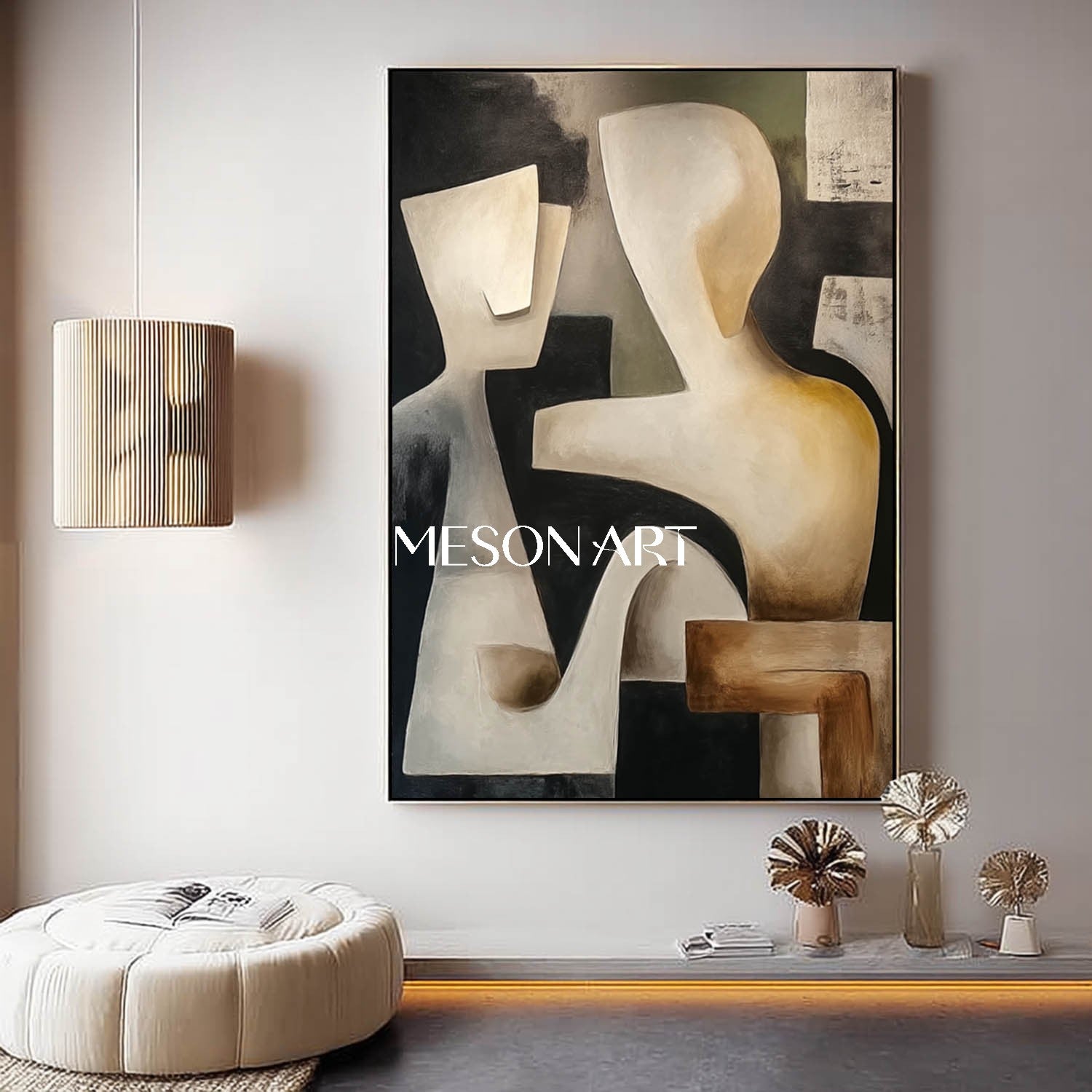 Abstract Figure Art Picasso Style Black Custom Painting Living Room