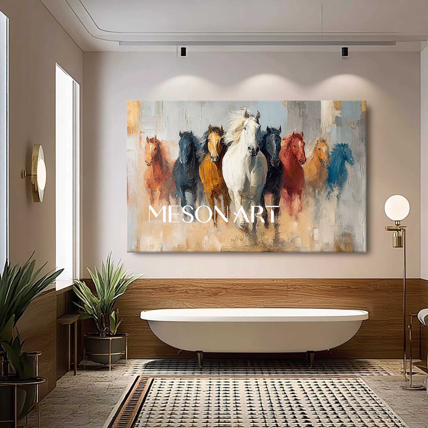 Large Eight Horses Canvas Wall Art Decor for Sale Eight Horses 3D Abstract Texture Painting