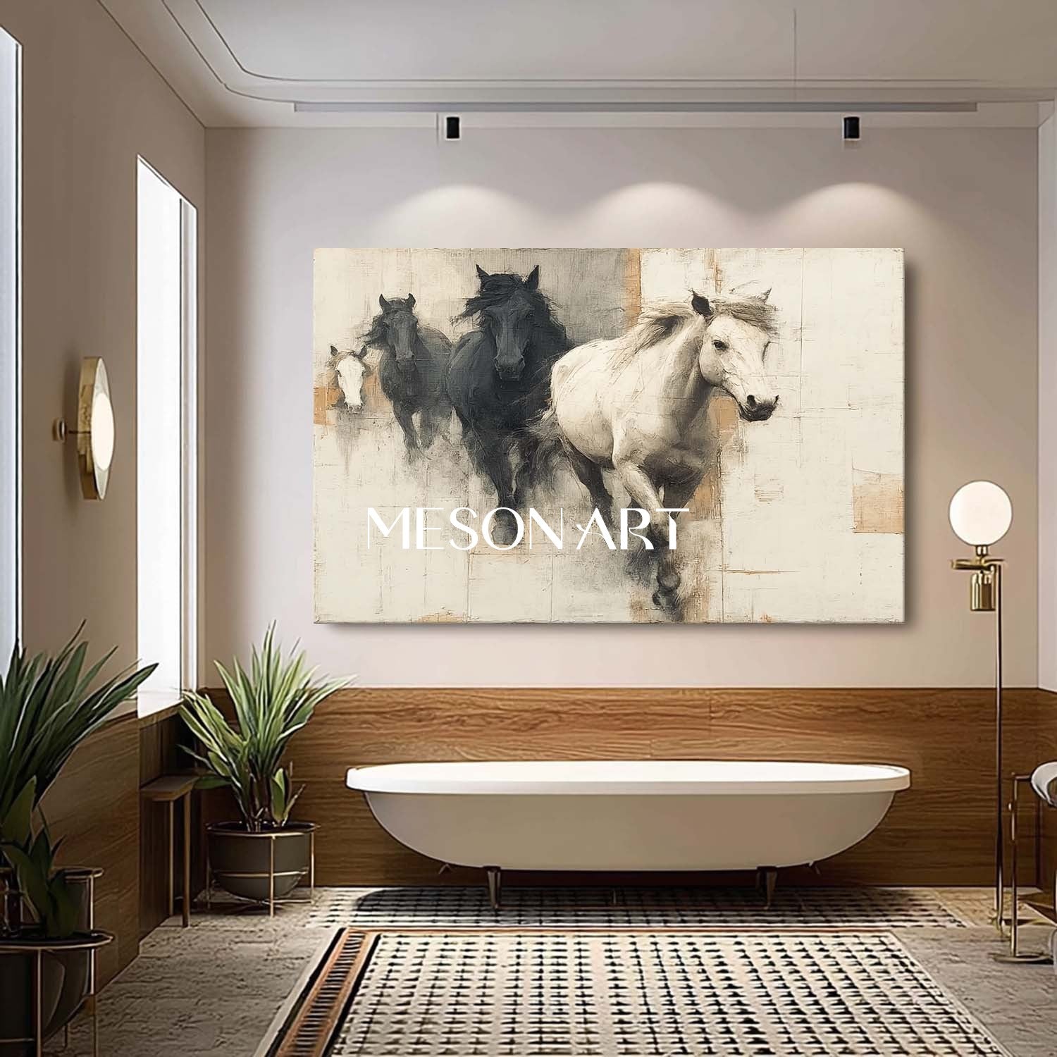 Large Beige And Black Horse Painting For Sale Beige And Black Canvas Wall Art Decoration