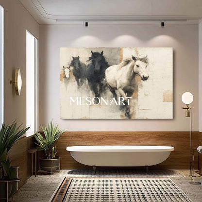 Large Beige And Black Horse Painting For Sale Beige And Black Canvas Wall Art Decoration