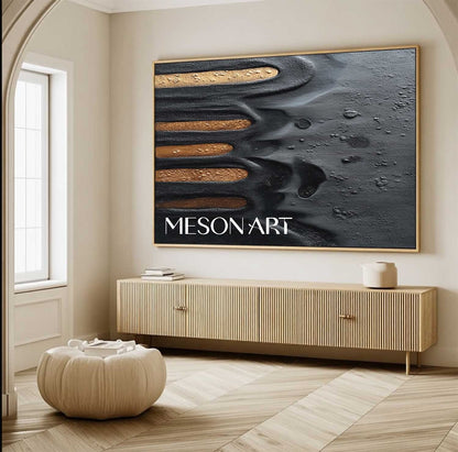 Shop Black Large Textured Minimalist Abstract Art Modern Living Room
