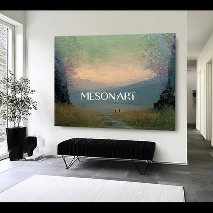 Large Nature Wall Decor – Textured Impasto Landscape Sunset Wall Art