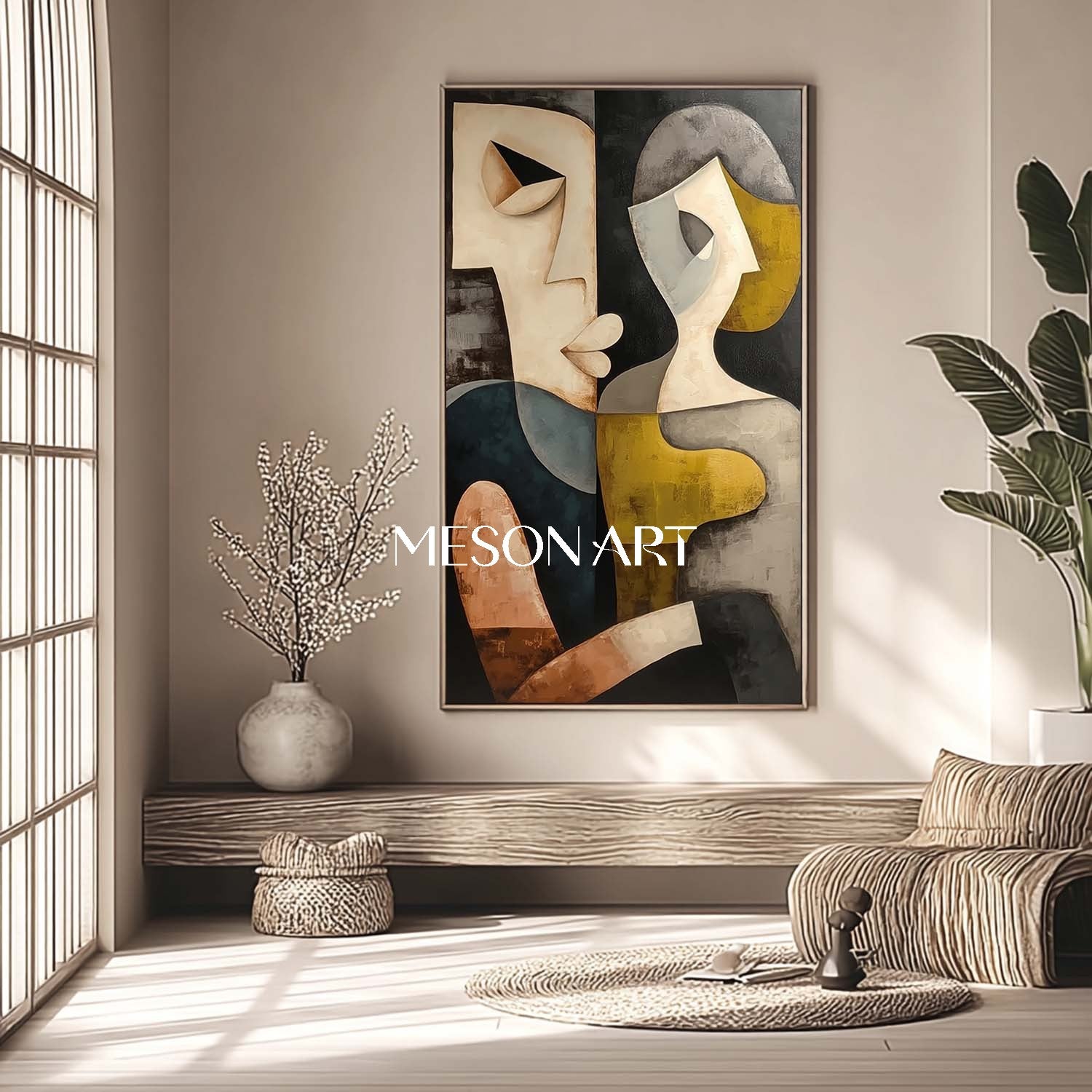 Large Dramatic Cubism Abstract Couple Oil Painting Wall Art Entryway