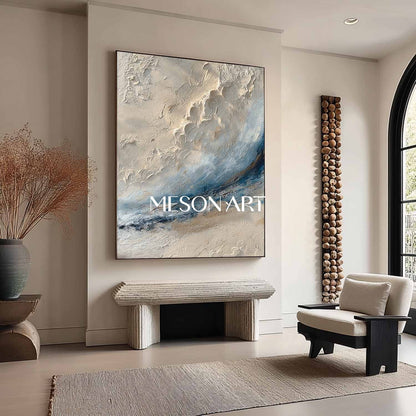 Bathroom Wall Decor Ideas Beige and Blue 3D Texture Painting Beige Abstract Canvas Wall Art