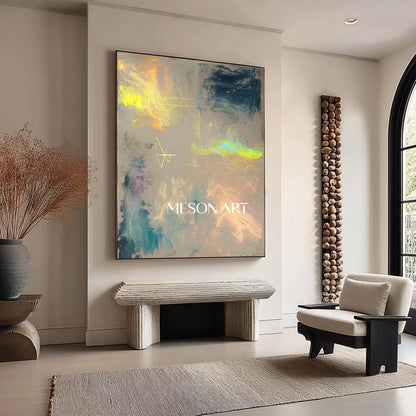 Large Gold and light blue abstract canvas art for sale modern wall art decor gold abstract art