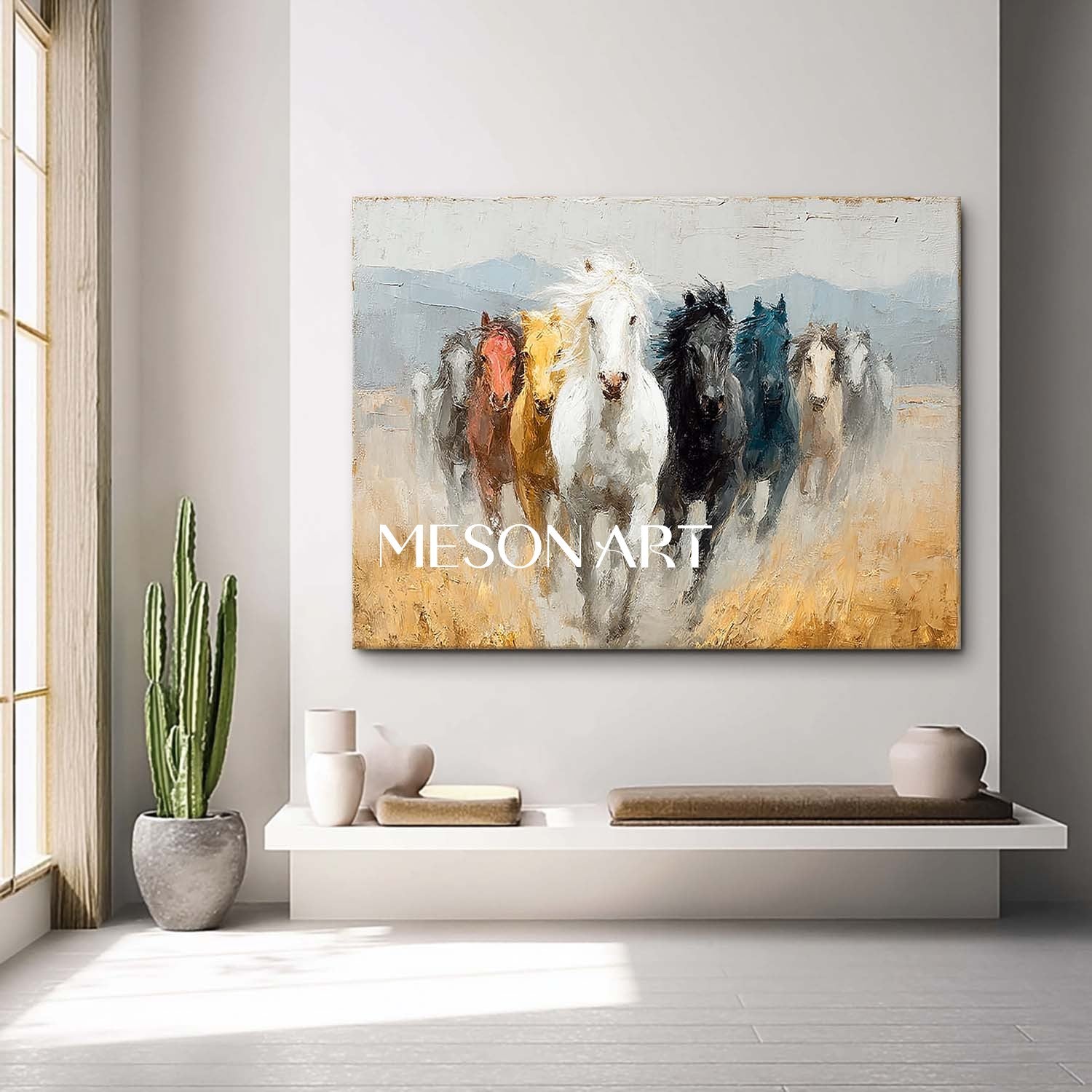 Large Nine Horses Canvas Wall Art Decor For Sale Nine Horses 3D Abstract Texture Painting