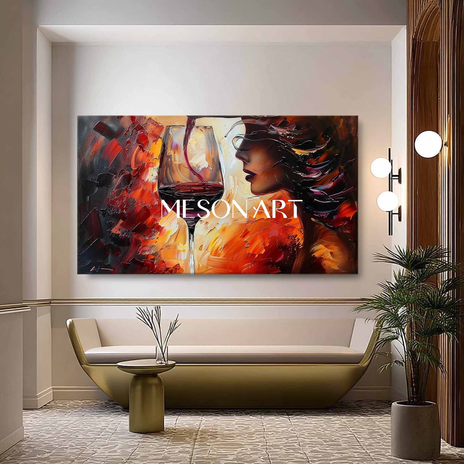 Large Wine And Girl Abstract Canvas Art For Sale Red Wine Wine Cooler Wall Art Decoration Painting