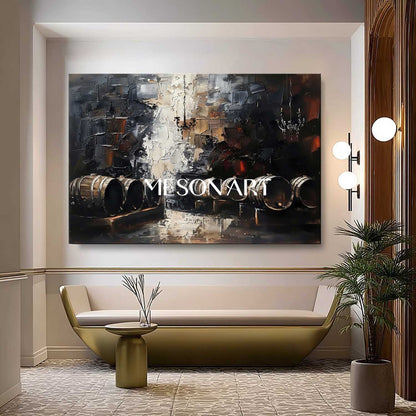 Large Wine barrel abstract painting Oak barrel wall art decoration Wine cabinet wall painting for sale