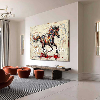 MesonArt Abstract Running Horse Canvas Painting Colorful Graffiti Textured Wall Art