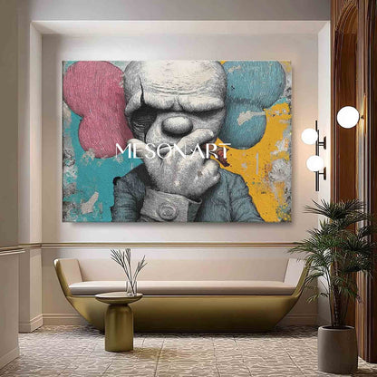 Large Man smoking a cigar abstract texture painting. Cigar shop abstract canvas wall art decoration