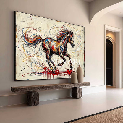MesonArt Abstract Running Horse Canvas Painting Colorful Graffiti Textured Wall Art