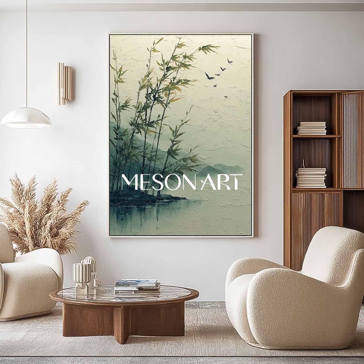 Wabi-Sabi Bamboo Scene on Canvas for Meditation Space | Mesonart Tranquility Series