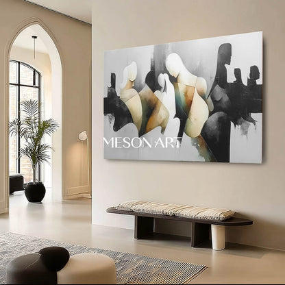 Black Textured Abstract Silhouettes Large Wall Art Original Painting