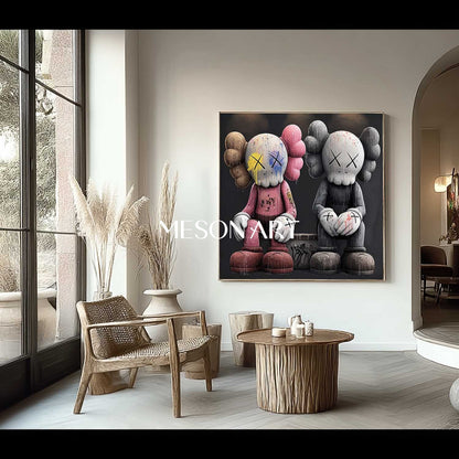 Pink and Black Kaws Art for Sale Pink and Black Kaws Abstract Canvas Wall Art Decor