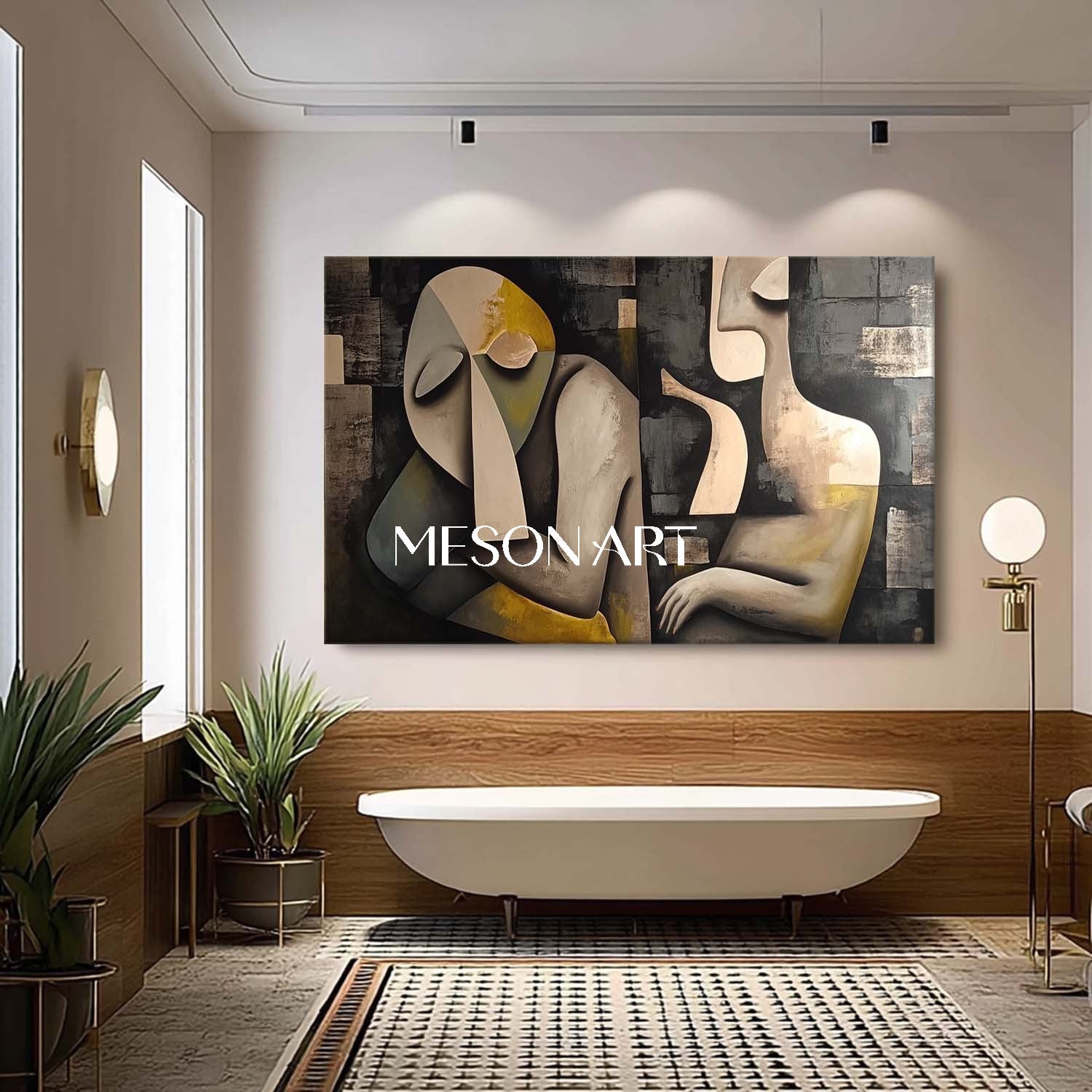 Large Picasso Style Abstract Cubism Wall Art Black Textured Painting