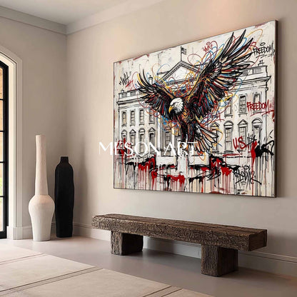 White House Bald Eagle Street Art Canvas Modern Graffiti Wall Decor Painting