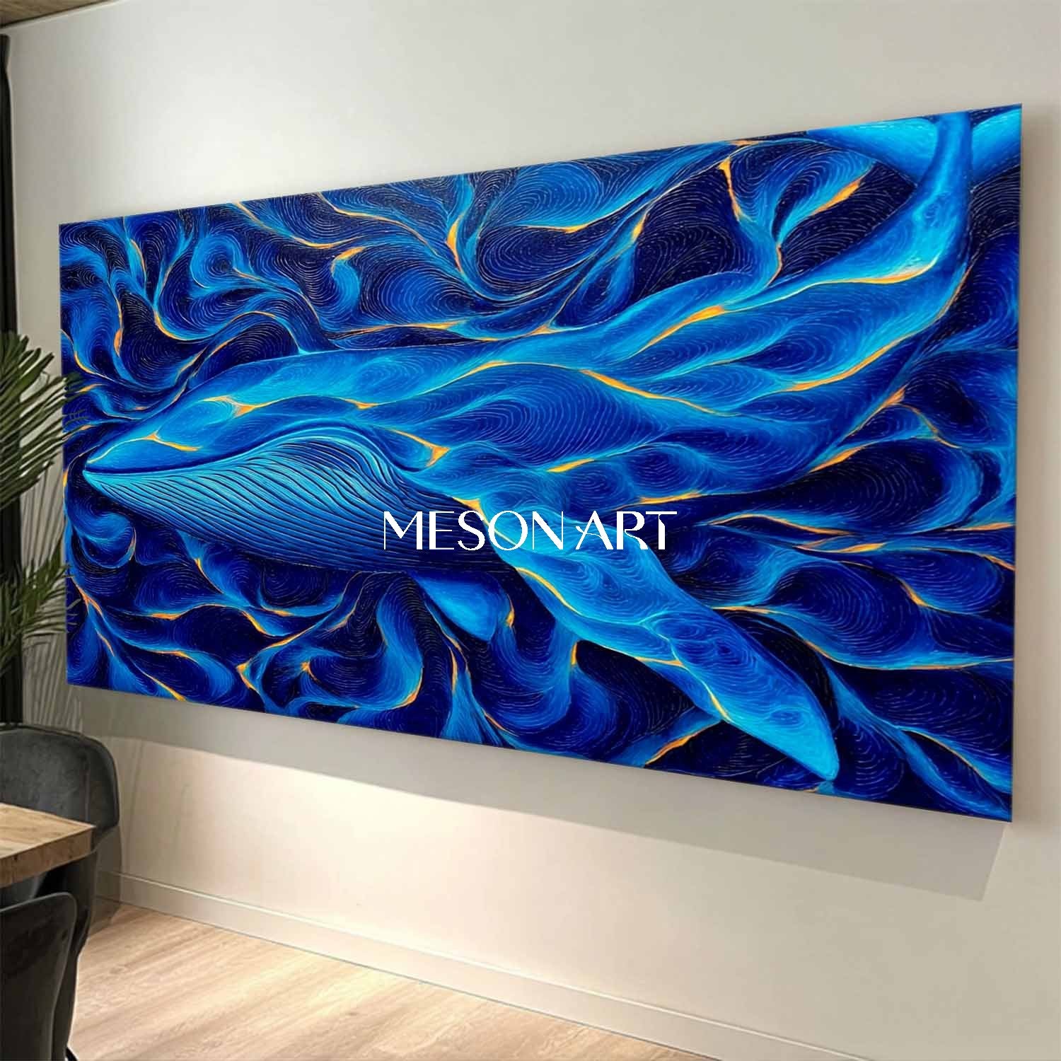 Blue Whale Ocean Canvas Abstract Energy Painting Large Wall Art Decor