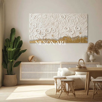 Flowers Texture Abstract Art Floral Canvas Art Plaster Flower Painting