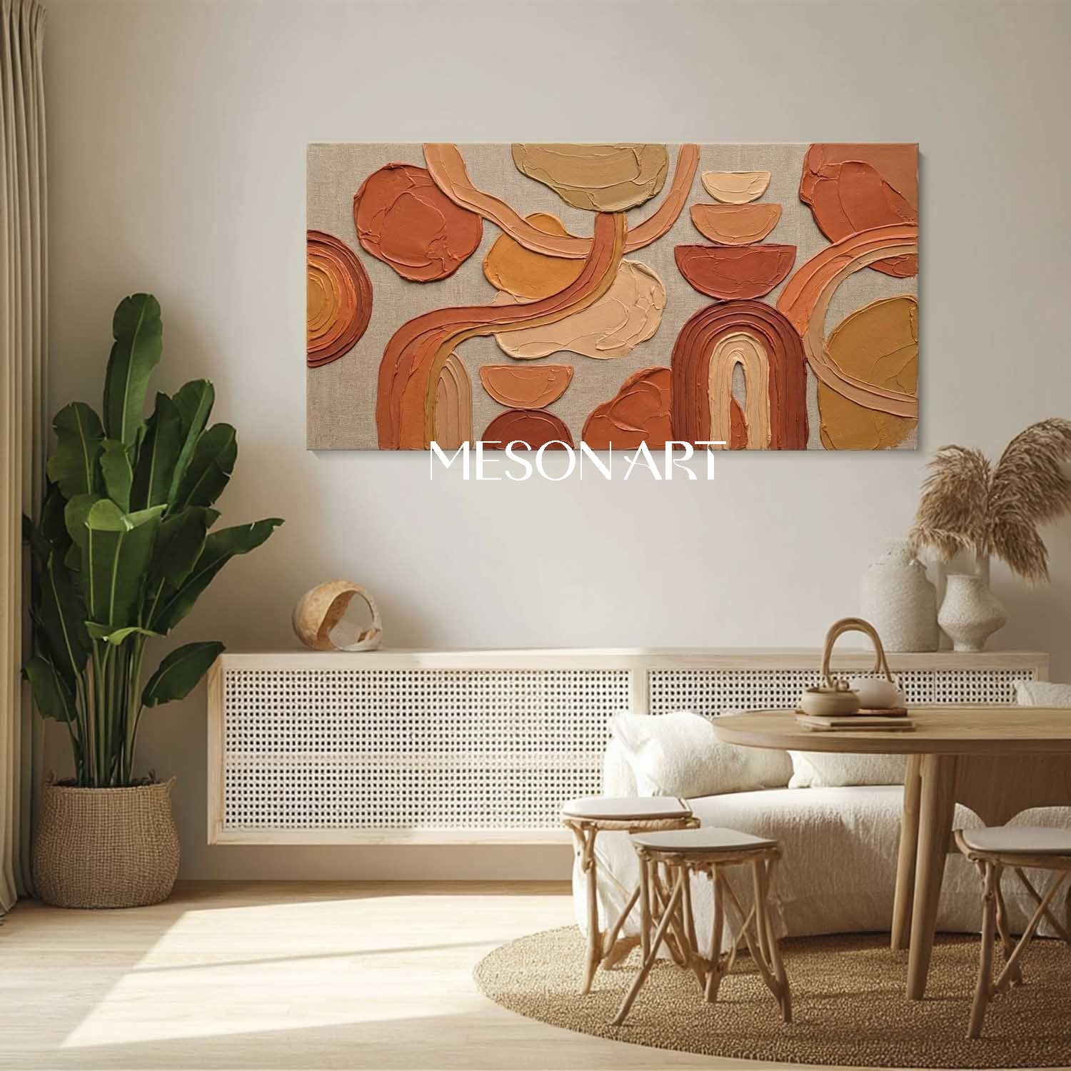 3D Arched Lines Abstract Art Canvas Large Bohemian Minimalist Painting