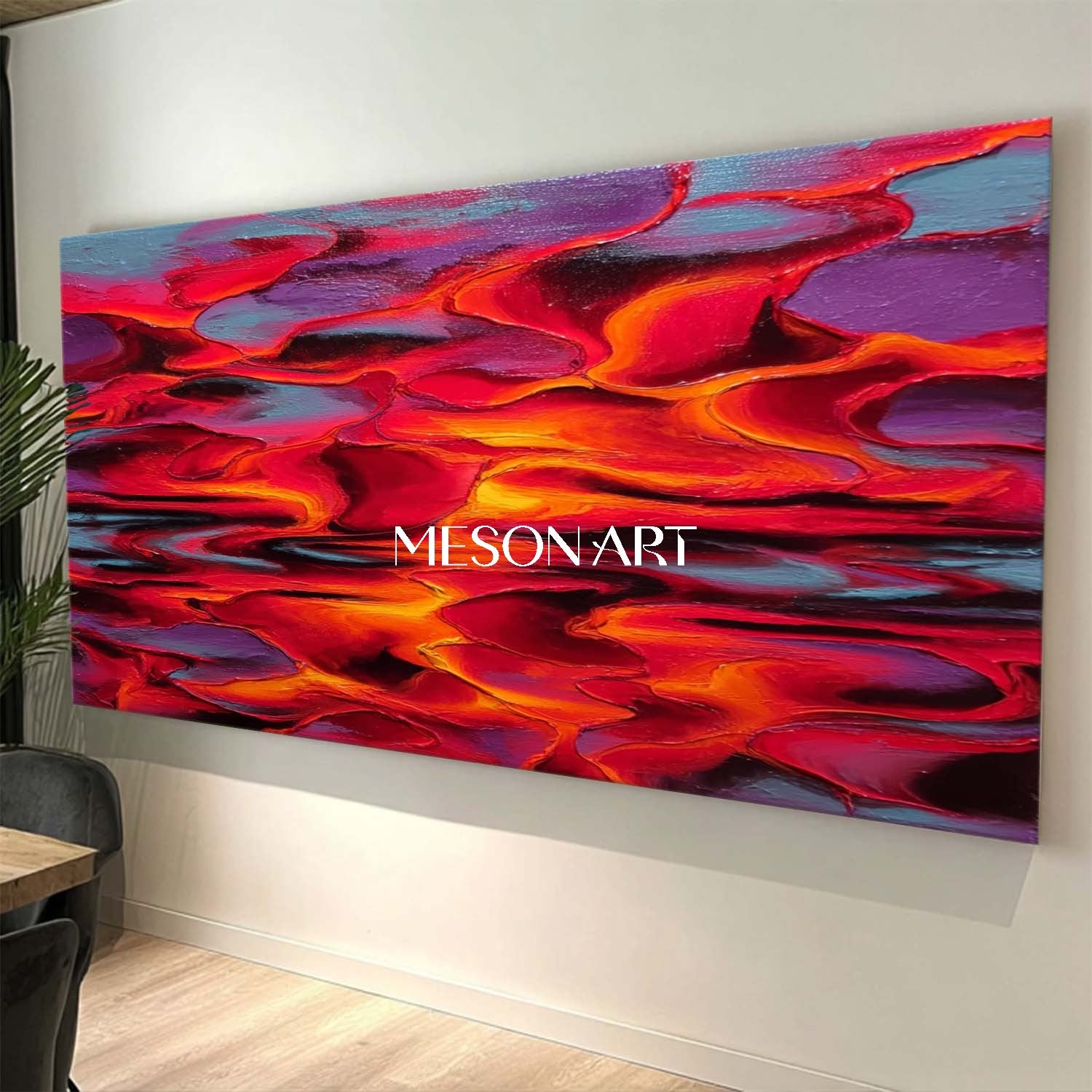 Bold Crimson Textured Abstract Painting Hand Painted Modern Wall Art