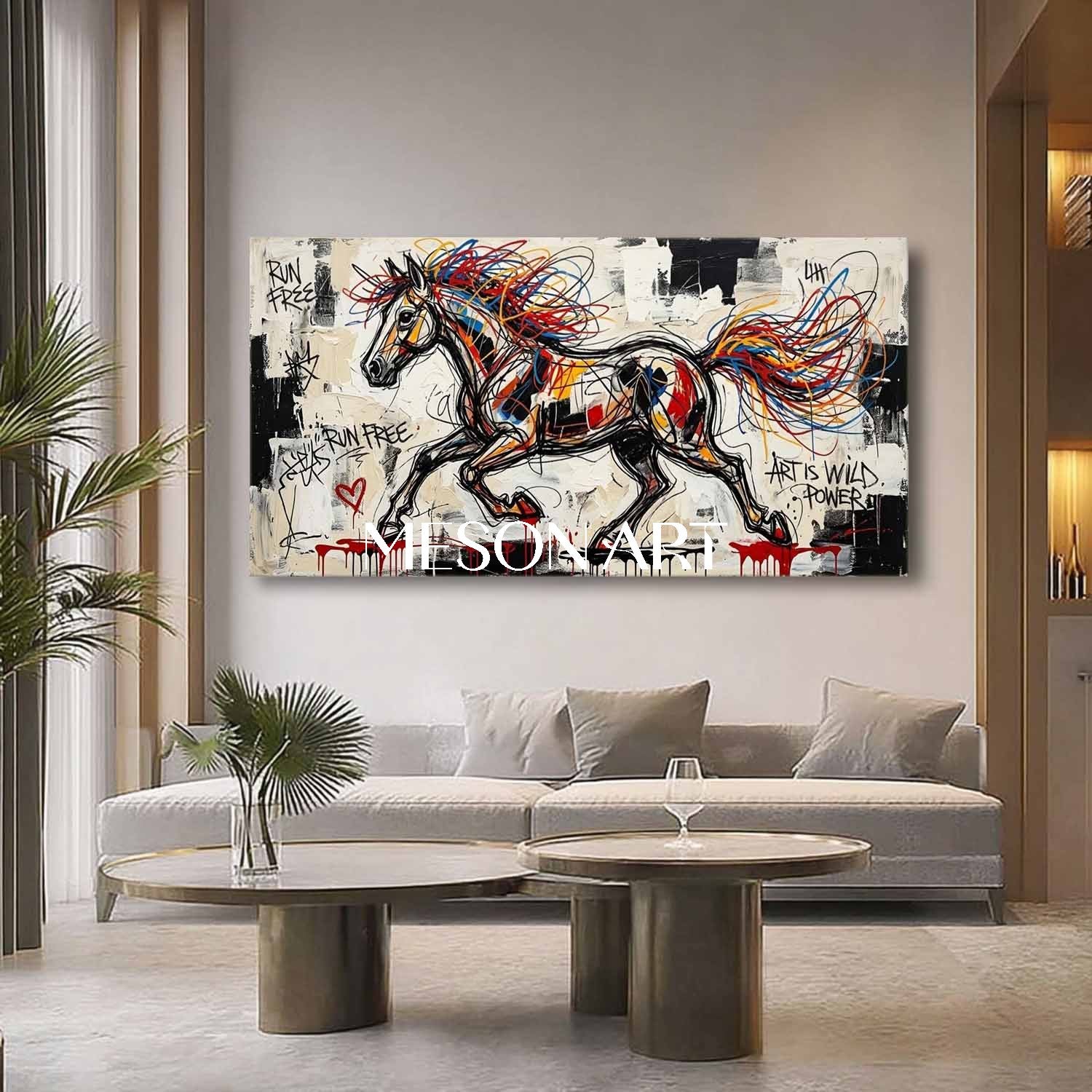 MesonArt グラフィティ 馬 絵画 野生の力 ポップ アート キャンバス 壁装飾