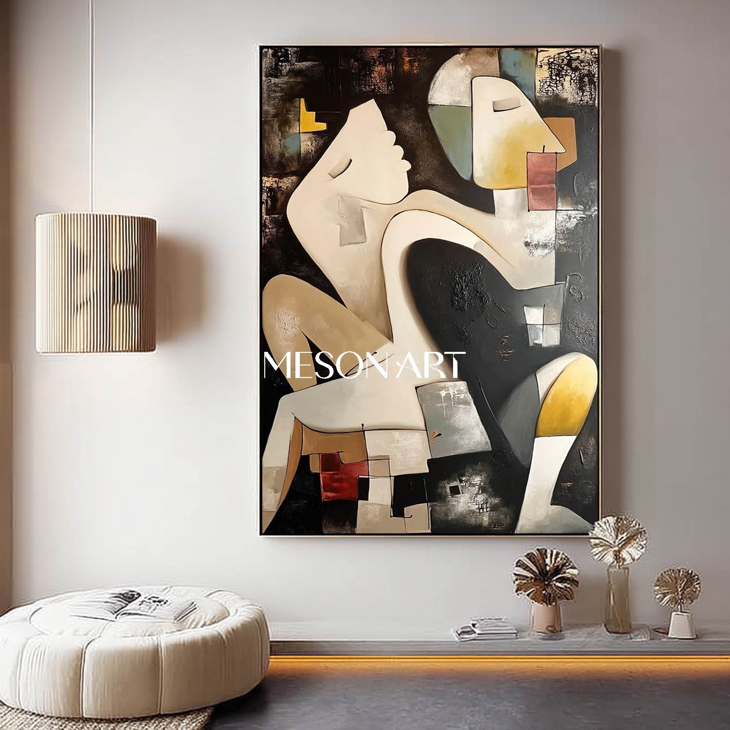 Order Large Abstract Cubist Figure Oil Painting Modern Couple Wall Art