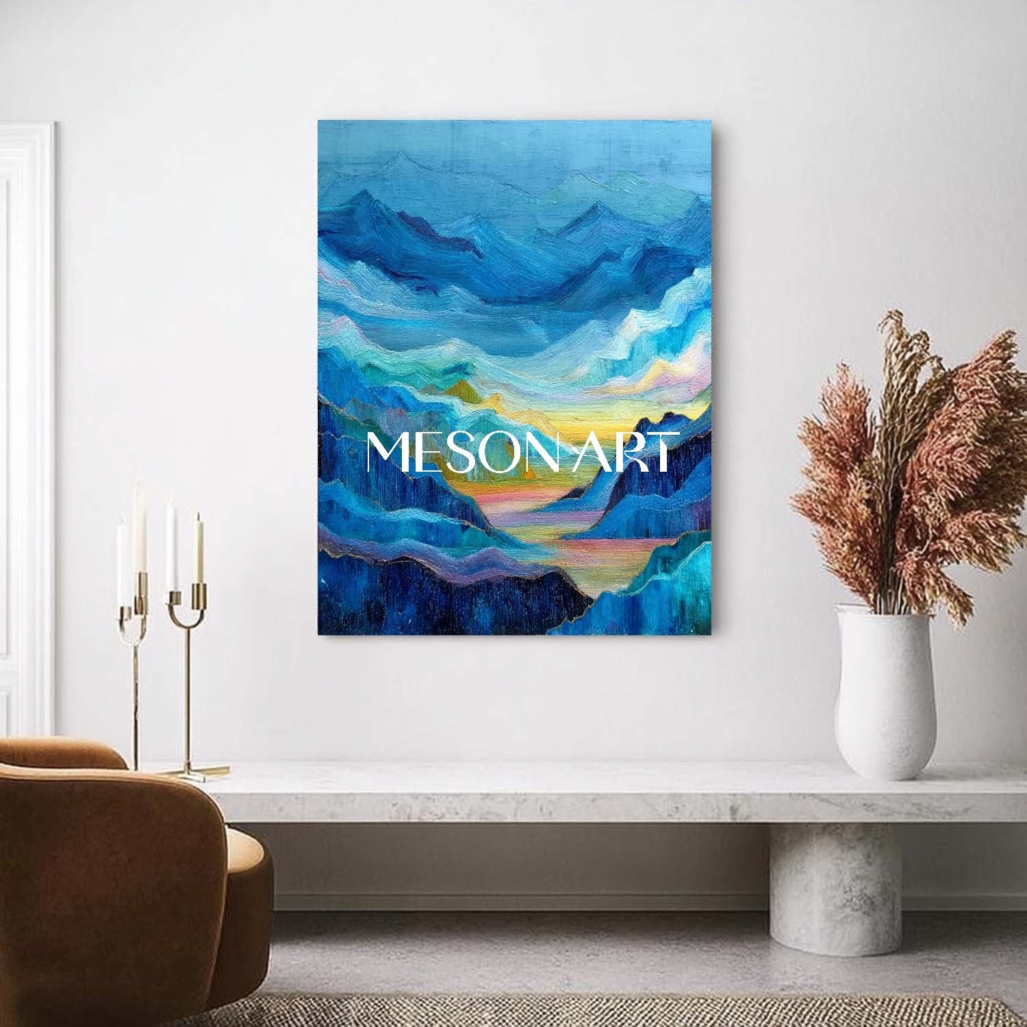 Misty Blue Mountain Canvas - Abstract Textured Landscape Art
