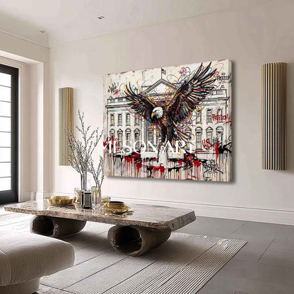 White House Bald Eagle Street Art Canvas Modern Graffiti Wall Decor Painting