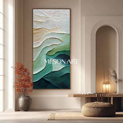 White and Green Abstract Texture Painting Modern Green Abstract Wall Art for Living Room Décor
