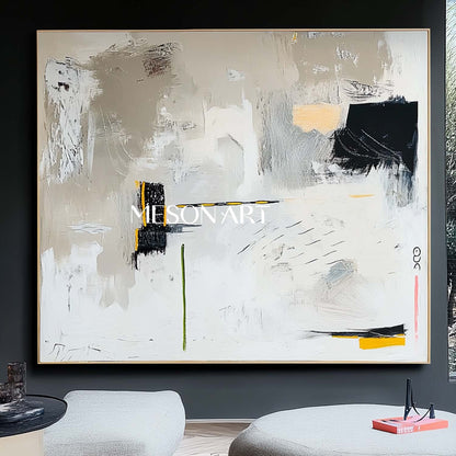 Modern White and Black Abstract Canvas Art White and Black Abstract Minimalist Wall Painting On Sale
