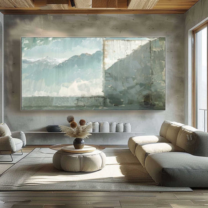 Large Gray and Green Scenic Canvas Art Wabi-Sabi Wall Art Gray and Green Minimalist Wall Art Decor