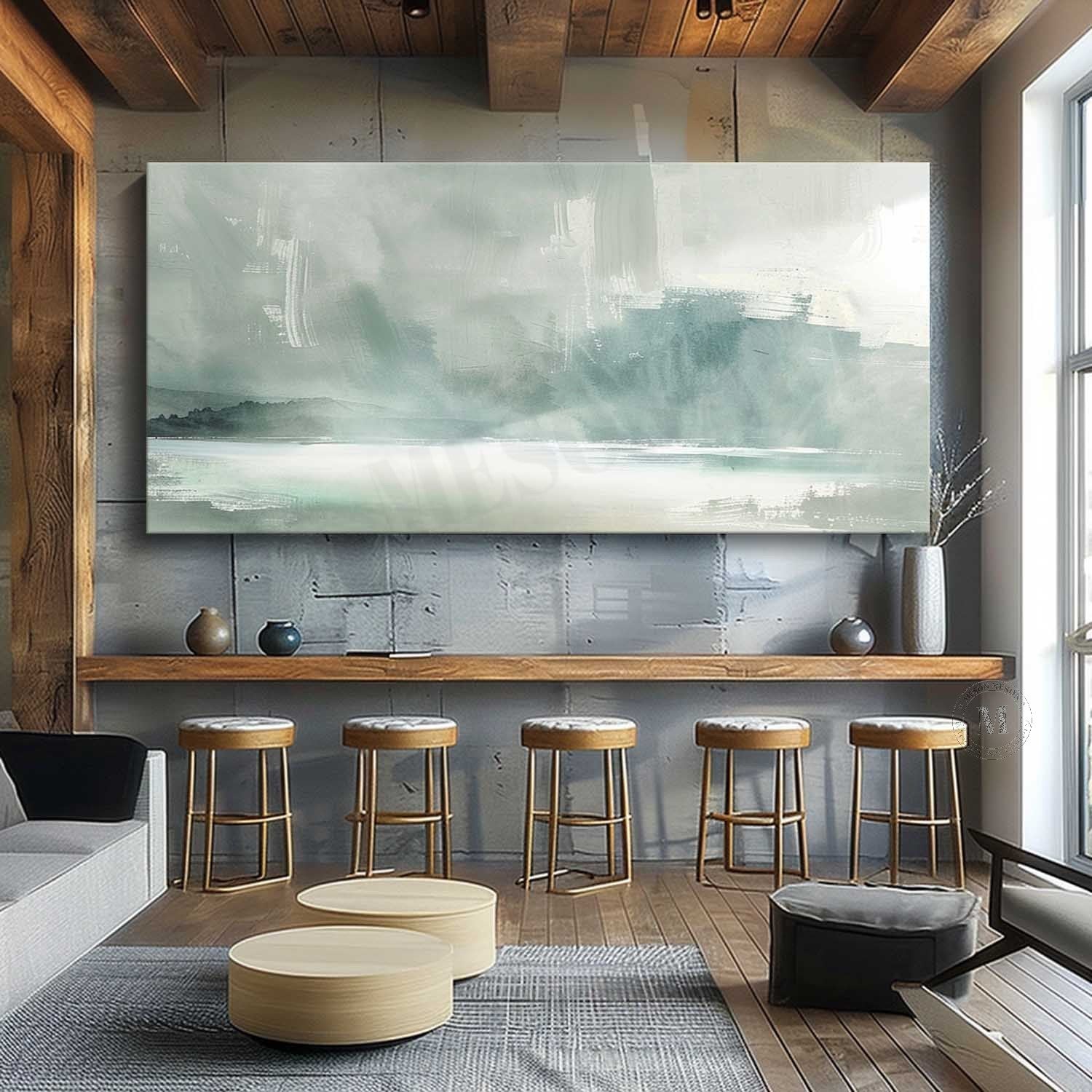 Large Green Landscape Canvas Art for Sale Wabi-Sabi Wall Art Green Landscape Painting